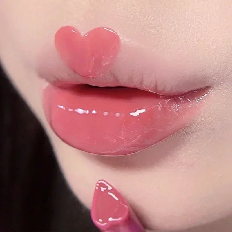 3PCS/set Waterproof Jelly Lipstick Mirror Water Heart-shaped Lip Gloss Moisturising Lipstick Pen Non-stick Cup Korean Cosmetics