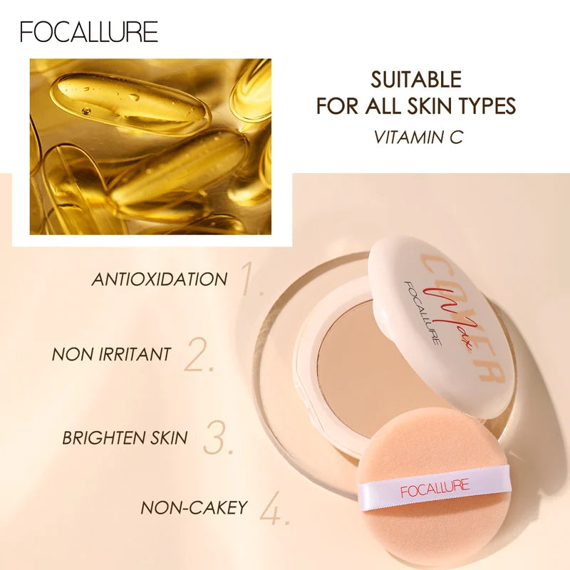 FOCALLURE Matte Pressed Powder Cosmetics Waterpoof Oil-control 24 Hours Long Lasting Smooth Face Makeup Setting Compact Powder