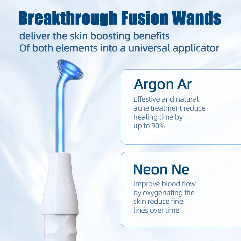 AOKO Blue 5-in-1High Frequency Facial Machine For Hair Face Anti Aging Therapy Acne Tool Fusion Neon+Argon Wands Skin care