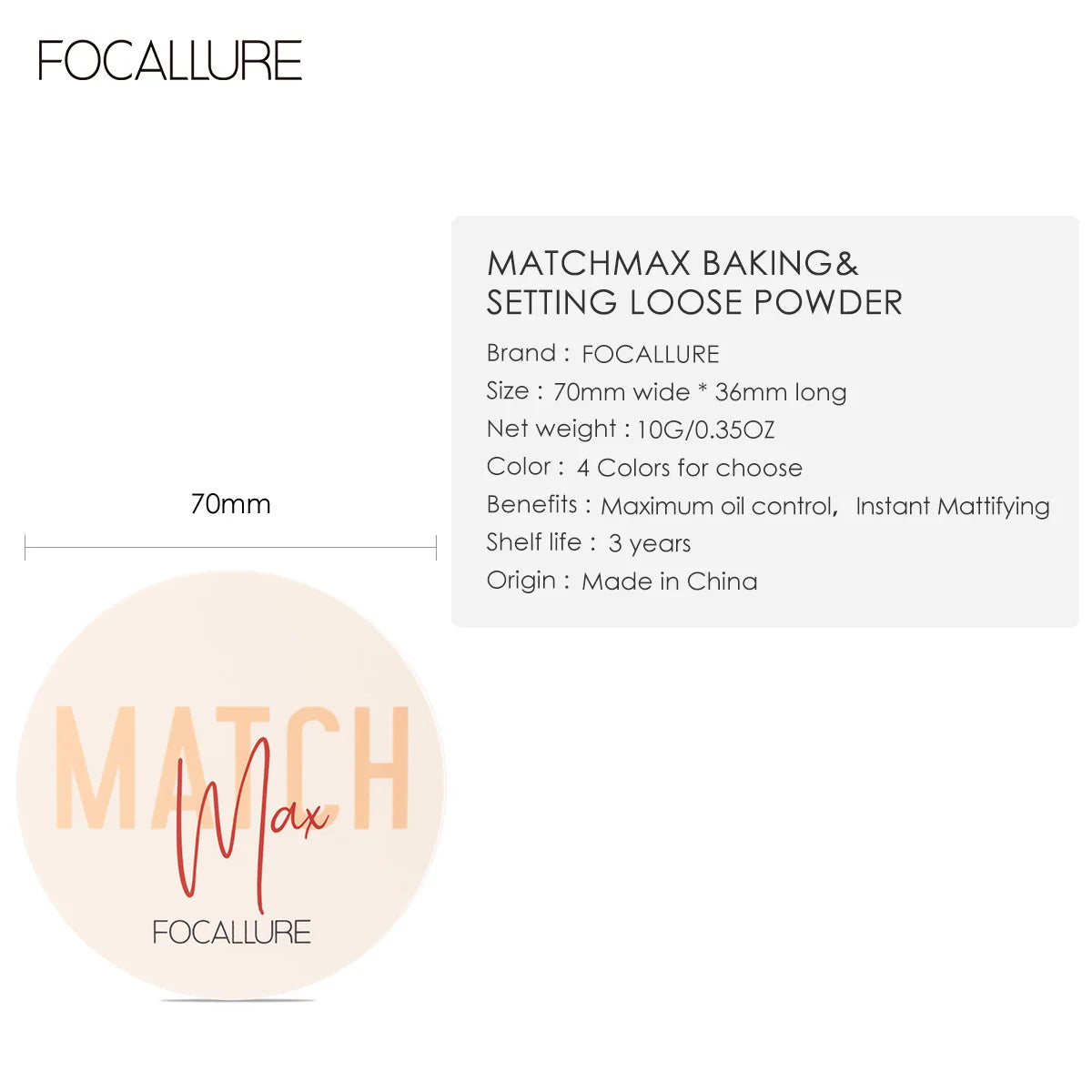 FOCALLURE 4 Colors Minerals Face Loose Powder Waterproof Matte Setting Finish Makeup Oil-control Bake Women Cosmetics