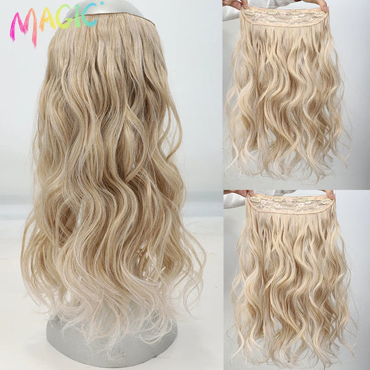 Synthetic Hair Clip in Hair Extensions 20 " Wave Invisible Fish Line Ombre Blonde One Piece Hair Fake Hair Piece Wig  For Women