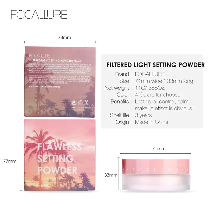 FOCALLURE 4 Colors Matte Loose Powder Waterproof Oil-control Makeup Setting Powder Finish Face Cosmetics for Women