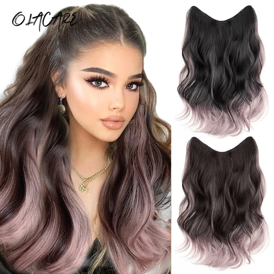 Women's U-Shaped Long Curly Highlight Hair Extension Synthetic Wig Layered Hair Extension Hair Pad Fluffy Top Increase Hair