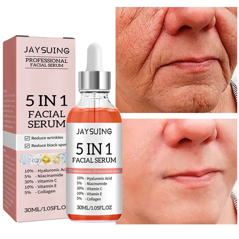 Collagen Wrinkle Remover Face Serum 5 In 1 Lifting Firming Anti-Aging Fade Fine Line Hyaluronic Acid Moisturizer Repair Skincare