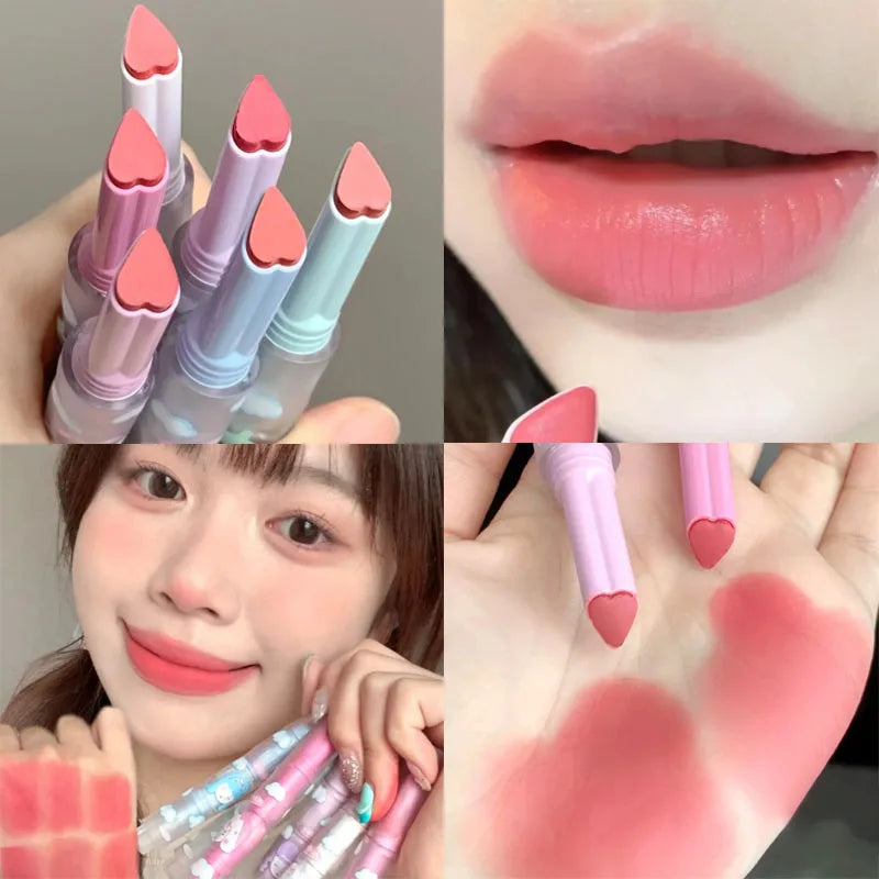 6 Colors Heart-shaped Velvet Lipstick Makeup Waterproof Non-stick Cup Matte Solid Lip Tint Pen Lasting Sexy Red Lipstick Pencil