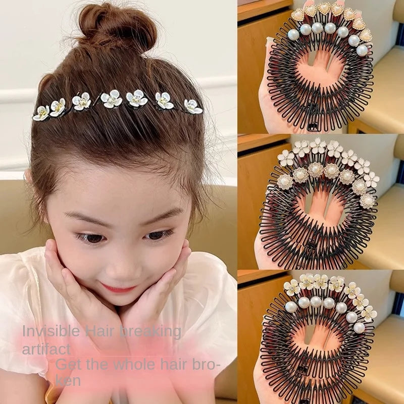 Pearl Stretch Flexible Combs Teeth Full Circle Hair Hoops Bands Clips Hairband Face Wash Headbands Fixed Hair Accessories Korean