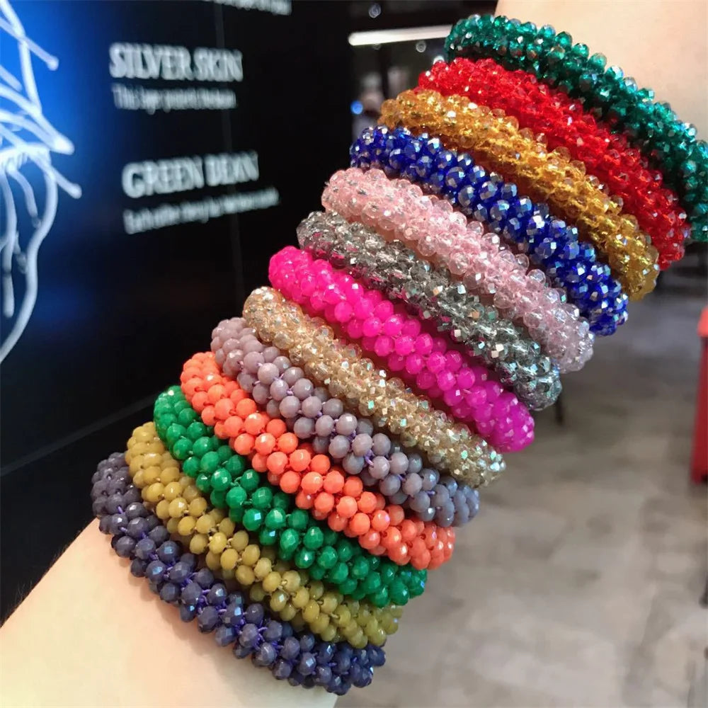 Fashion Crystal Beads Hair Rope for Women Ponytail Scrunchies Elastic Hair Bands Beaded Rubber Hairband Hair Accessories