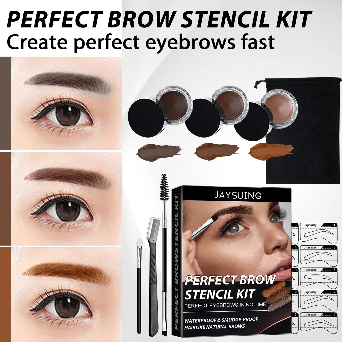 Eyebrow Stamp Shaping Kit Set Eye Brow Enhancer Waterproof Long Lasting Easy Colouring Brown Black Brow Makeup Eyebrow Cream Gel