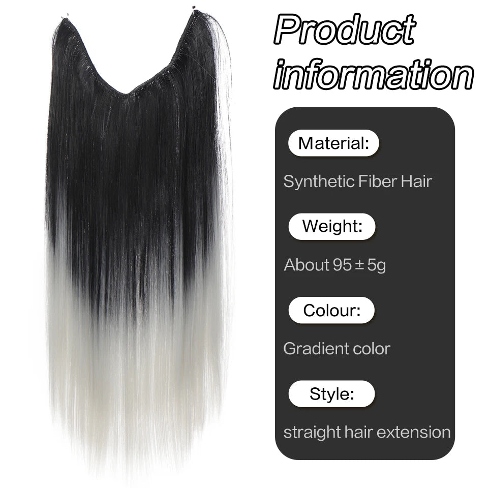 Synthetic non-clip invisible steel wire hair extension straight hair black gradient gray integrated fake wig hair extension