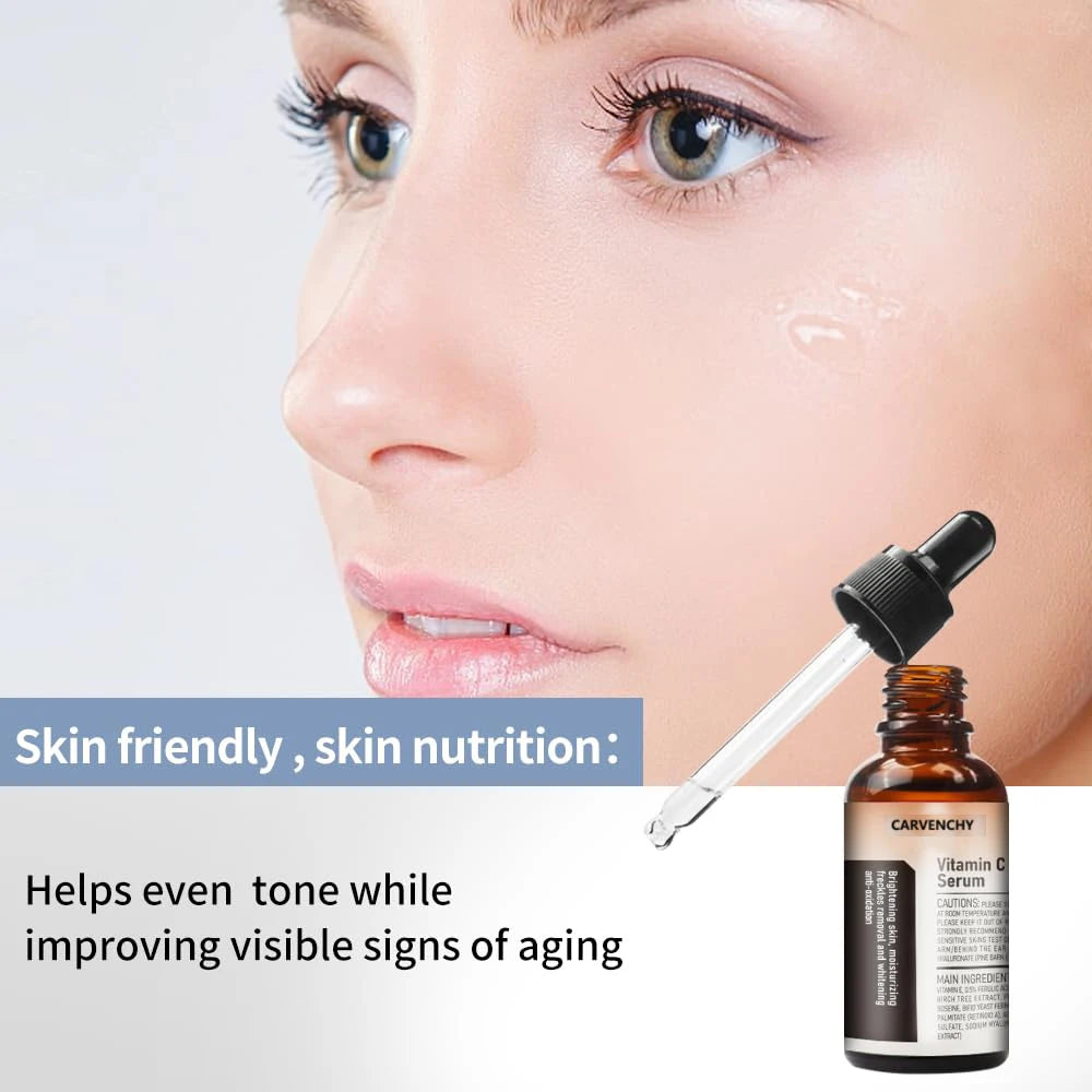 Vitamin C Serum for Face and Eyes with Hyaluronic Acid and Vitamin E - Brightening Serum, Dark Spots, Eye Area, Wrinkles