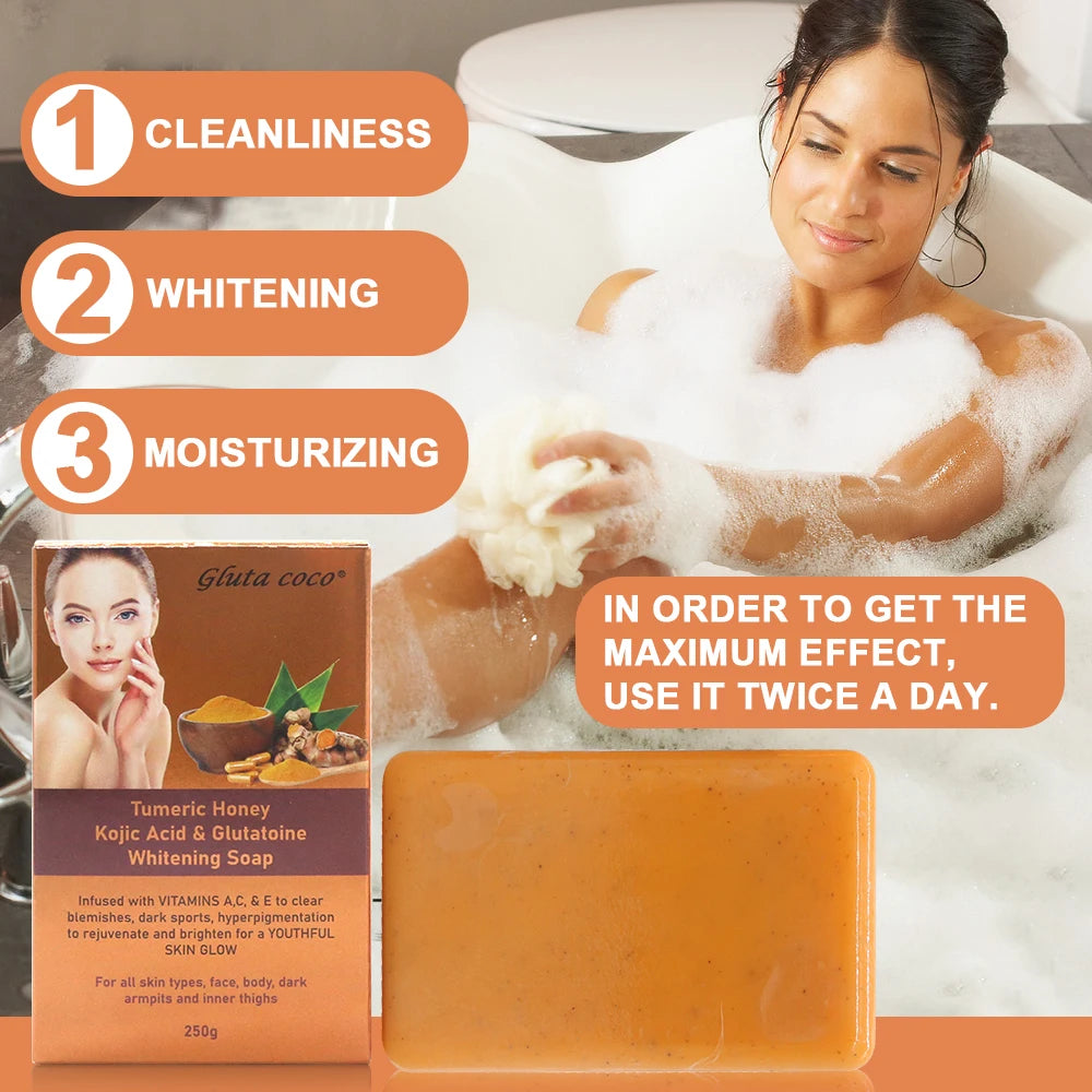 Gluta Coco Tumeric Honey Face Whitening Cleansing Soap Improve Skin Remove Acne Face Skincare Products Natural Handmade Soap