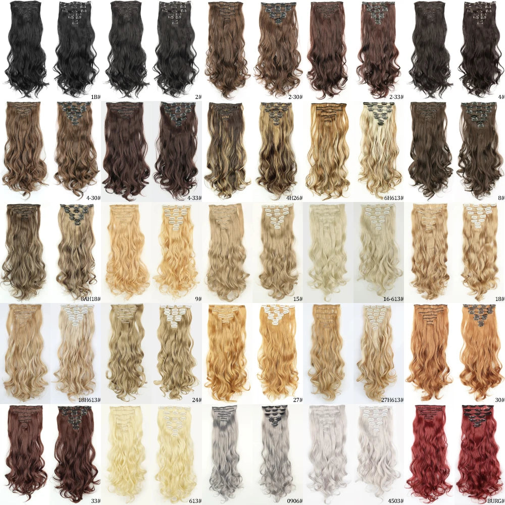 MISSQUEEN Long wavy Synthetic 16 clips Hair Extensions Clips in Hair 24Inch 7Pcs/set Suitable for Women Wig Hairpieces