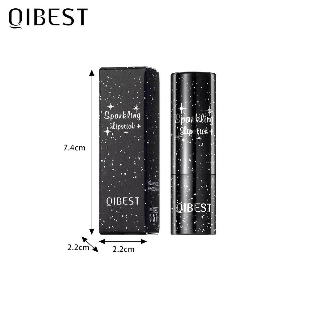 QIBEST Glitter Diamond Lipstick Moisturzing Color Changing Lipstick Pearlescent Shiny Temperature Lip Balm Lasting Lips Makeup