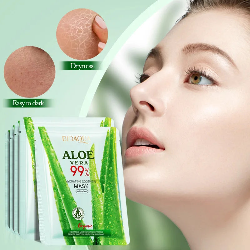 BIOAOUA Aloe Hydrating Soothing Facial Mask Moisturizing Preventing Roughness and Dryness Face Mask Sheet Skin Care