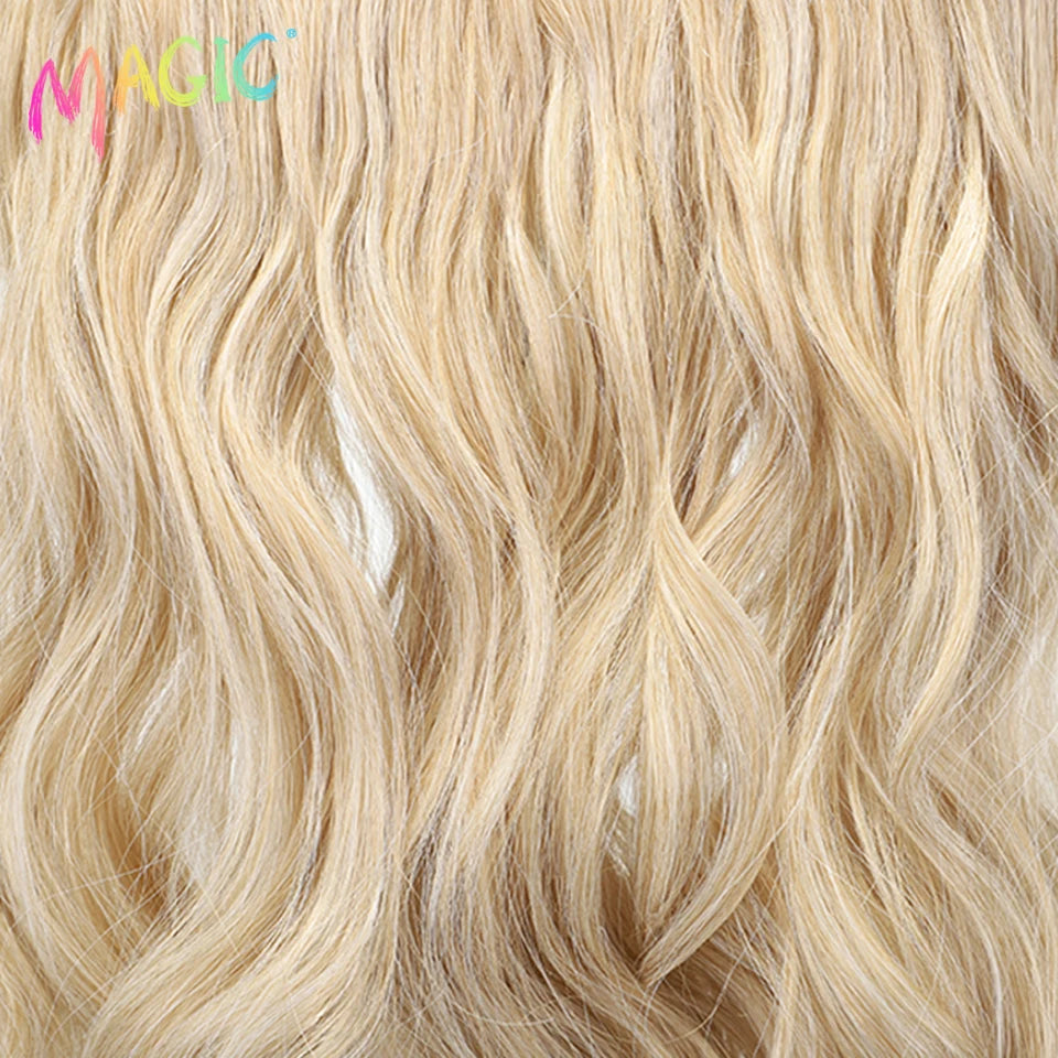 Synthetic Hair Clip in Hair Extensions 20 " Wave Invisible Fish Line Ombre Blonde One Piece Hair Fake Hair Piece Wig  For Women