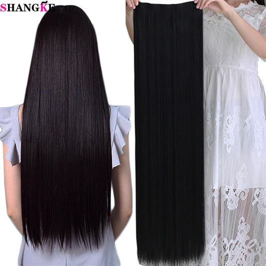 SHANGKE Synthetic 40-Inch Clip In One Piece Hair extension Heat-Resistant Fiber Fake Hair Wig Long Hairpiece with five clips