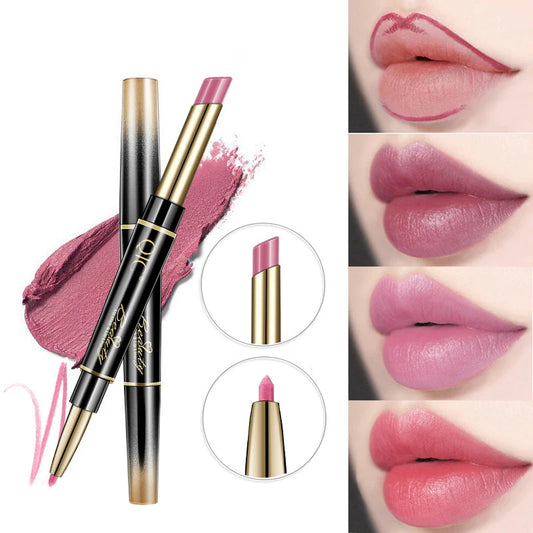 2 IN 1 Lip Liner Waterproof Matte Lipstick Pencil Sexy Red Long Lasting Keep Makeup Lipliner Double Headed Tubule Lipstick Pen