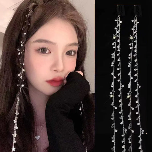 Fashion Rhinestone Chains Tassel Braided Hair Chain Shining Wig Ponytail Hair Accessories For Women Hip Hop Braid Hairwear New