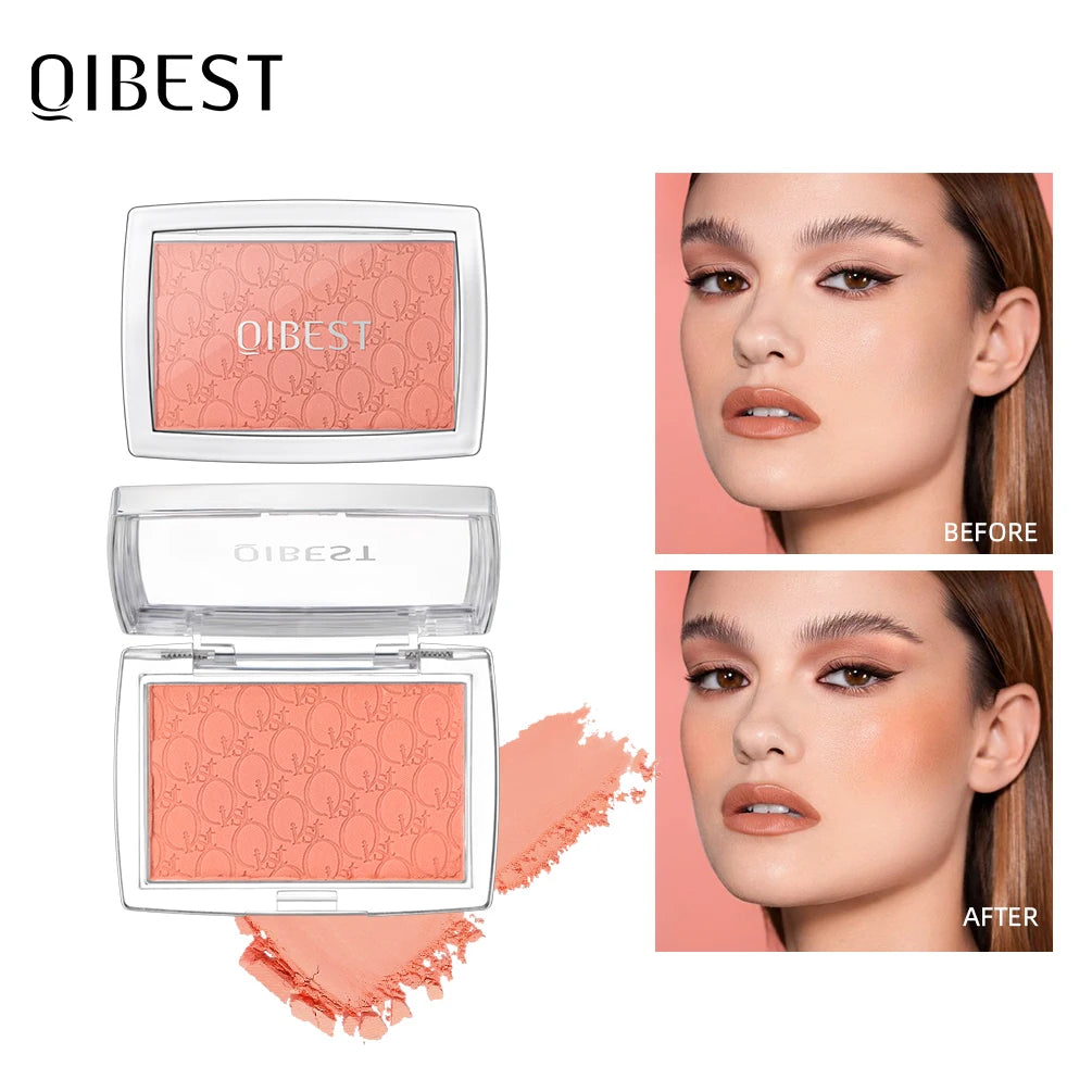 QIBEST Single Color Blush Palette Natural Cheek Tint Blush Face Blusher Cosmetics Cheek Rouge Brighten Face Soft Female Makeup