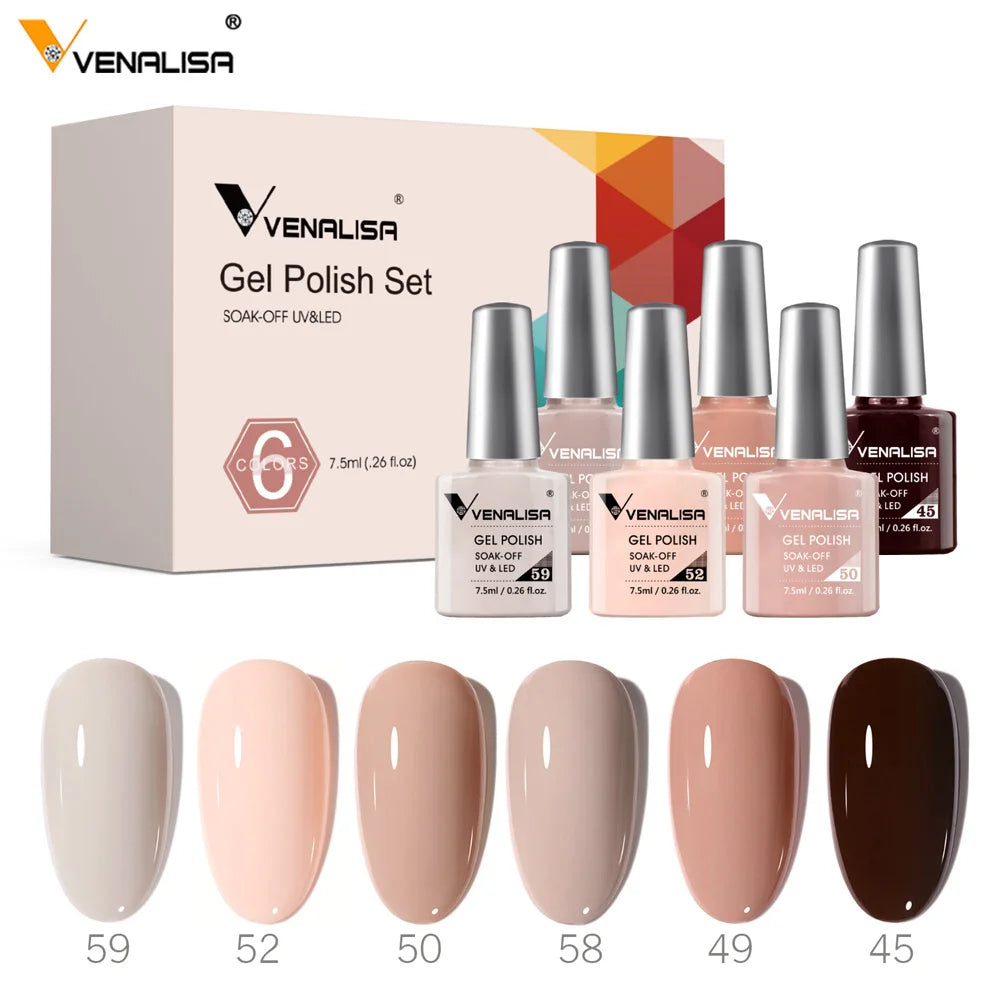 6/12pcs/lot Venalisa Gel Nail Polish New Arrival VIP Kit Nude Natural Color Series Brown Earth Coffee Rubber Base Coat Jelly Gel