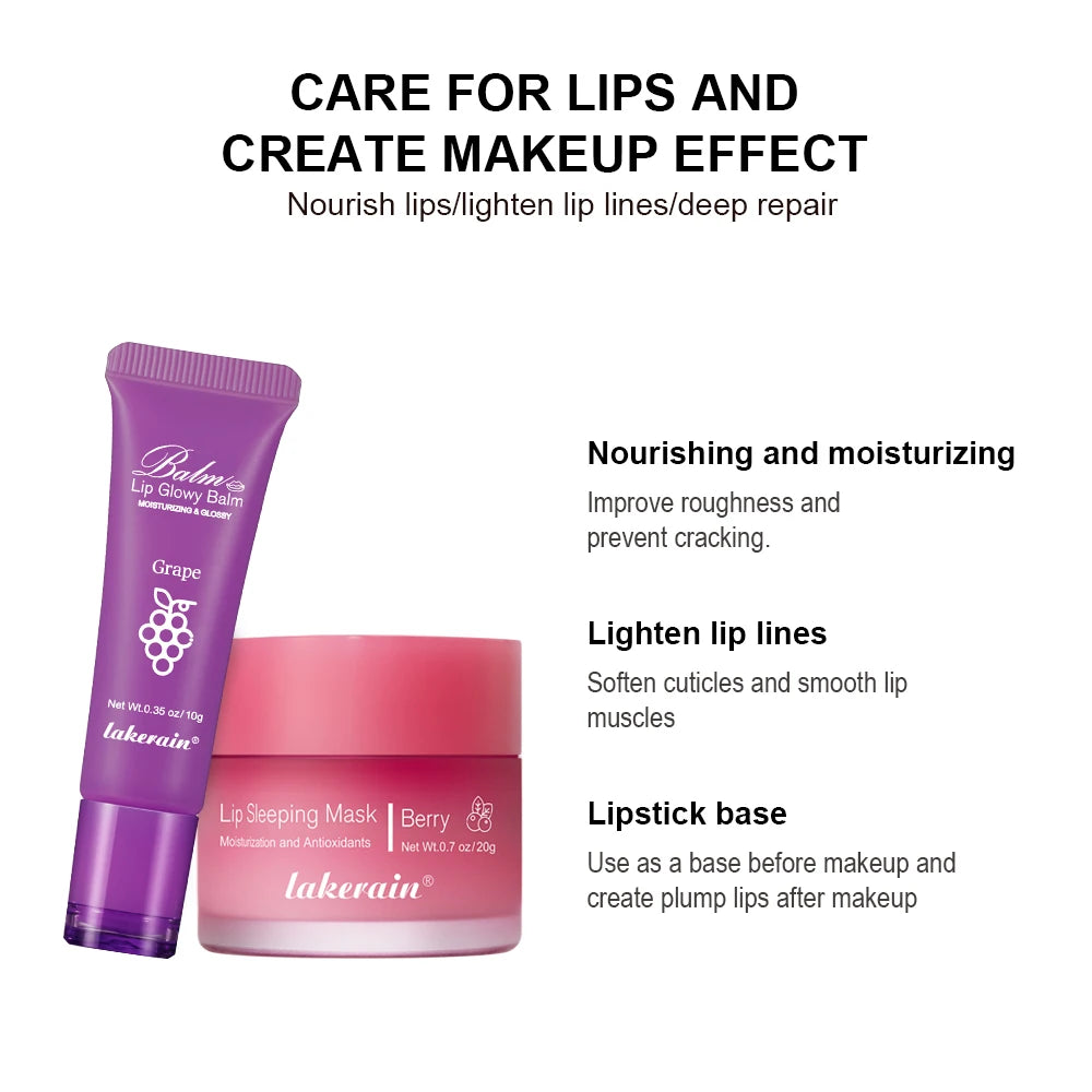 Moisturizing Lip Care Kit Lip Glowly Balm Sleeping Lip Mask Deep Hydrate Night Sleep Mask Reduce Lip Lines Remove Dead Skin