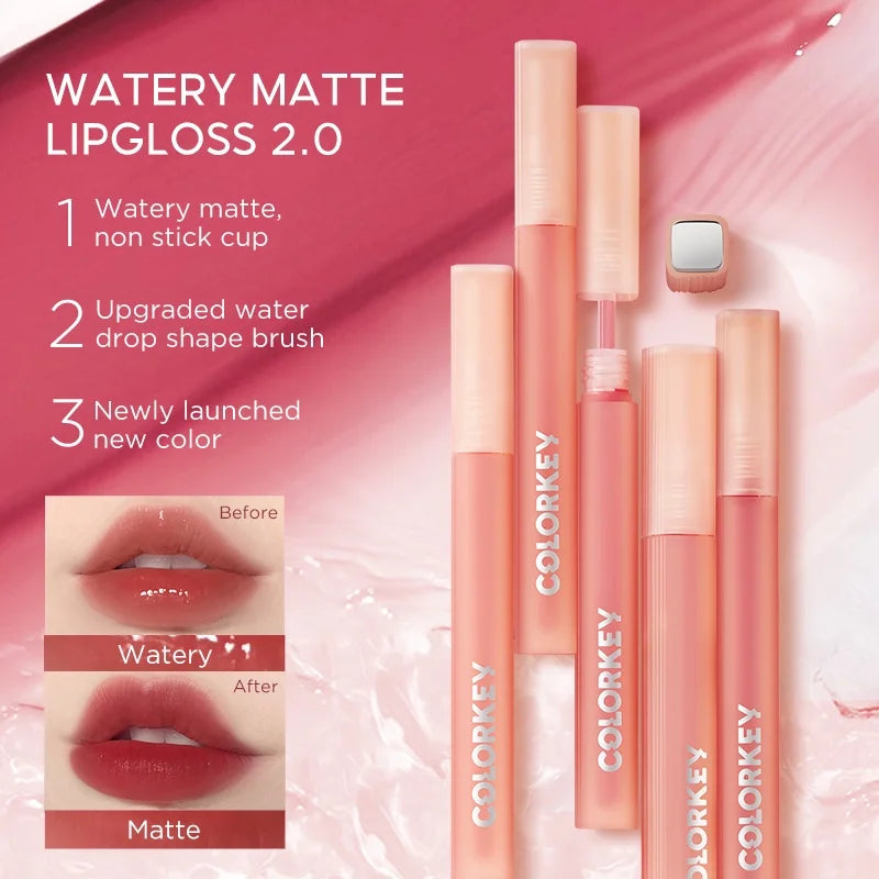 Colorkey Watery Matte Lipgloss Waterproof Non-stick Liquid Lipstick Lip Makeup 1.8g