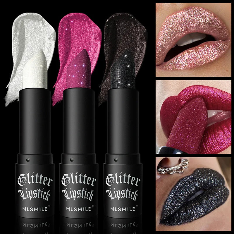 Waterproof Glitter Lipsticks Punk Style Nude Matte Not Fading Pearlescent Sexy Red Pink Velvet Lipsticks Lips Makeup Cosmetic