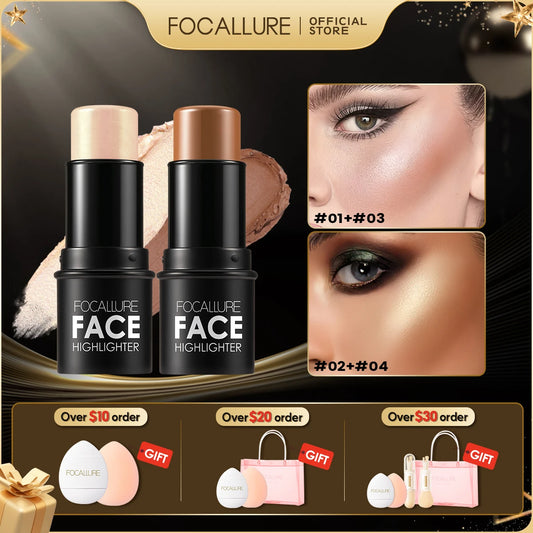 FOCALLURE Waterproof Shimmer Face Bronzer Highlighters Glitter Corrector Contour Illuminator Stick Creamy Blush Makeup Cosmetics