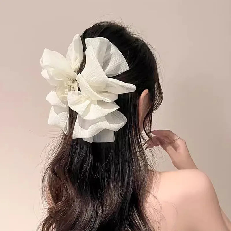 Women Elegant Three Layers Large Chiffon Bow Hair Claw Sweet Hair Decorate Headband Hair Claw Clip Fashion Hair Accessories