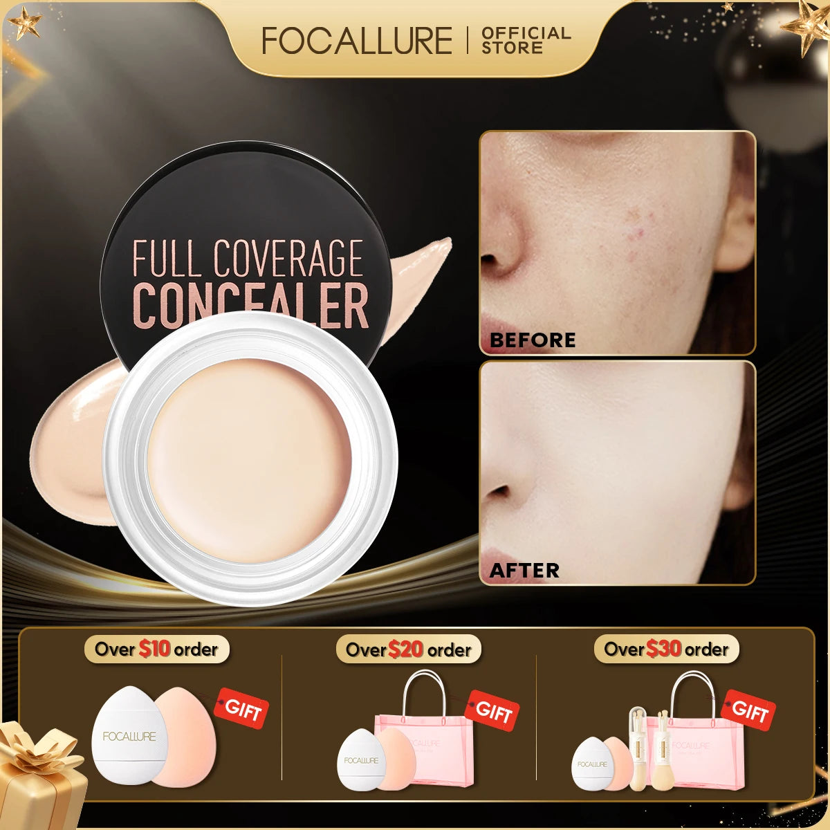 FOCALLURE Waterproof Full Coverage Concealer Cream Long-lasting Oil-control Moisturizing Lightweight Foundation Makeup Cosmetics