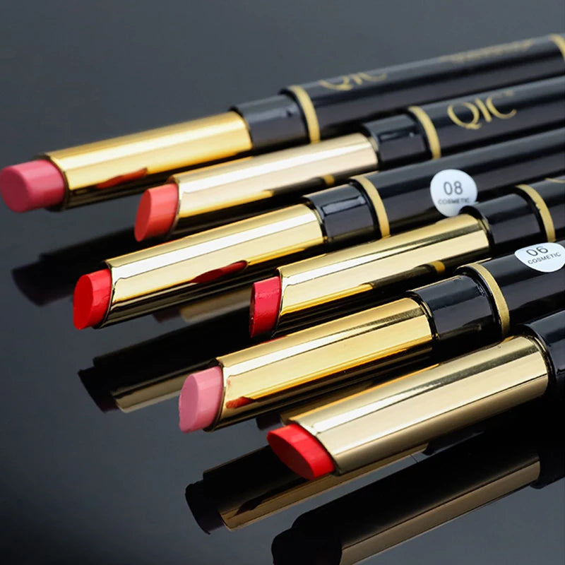 2 IN 1 Lip Liner Waterproof Matte Lipstick Pencil Sexy Red Long Lasting Keep Makeup Lipliner Double Headed Tubule Lipstick Pen