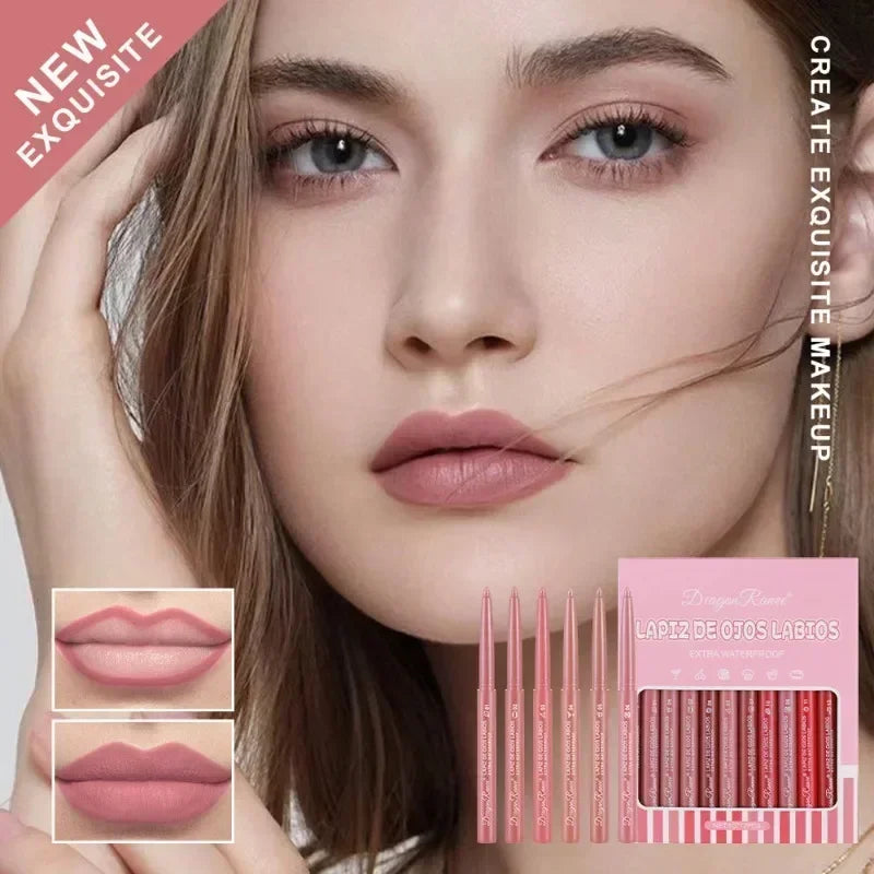 12 Pcs/Set Waterproof Lip Liner Pencil Nude Color Matte Lipliner Moisturizing Long Lasting Lipstick Professional Makeup Lip Tint