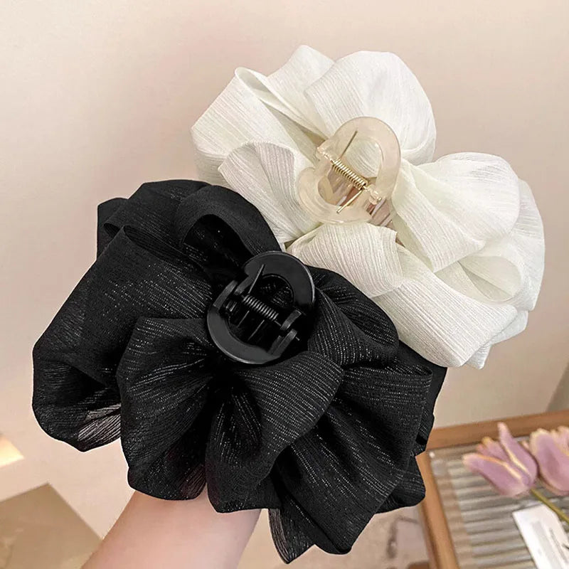 Women Elegant Three Layers Large Chiffon Bow Hair Claw Sweet Hair Decorate Headband Hair Claw Clip Fashion Hair Accessories