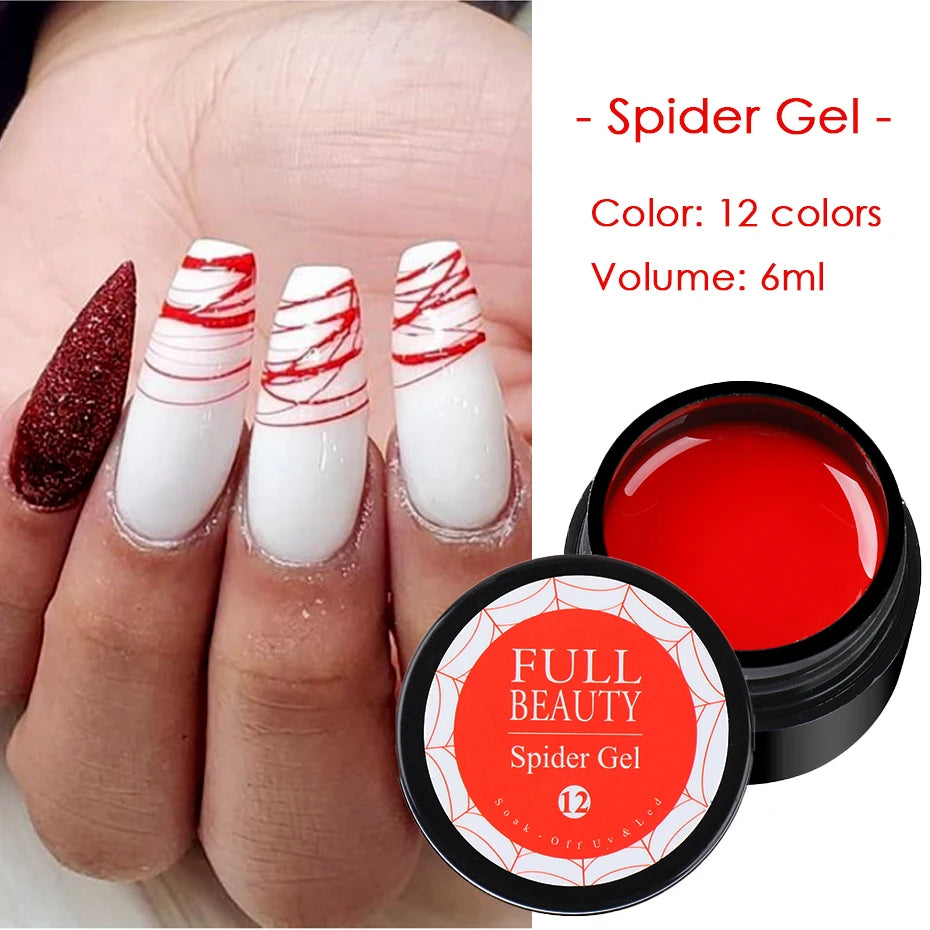 6ml Spider Nail Painting Gel Polish Drawing Liner Stripe For Manicures Black White Soak Off Gel Varnish Nail Art Decor BE1615-2