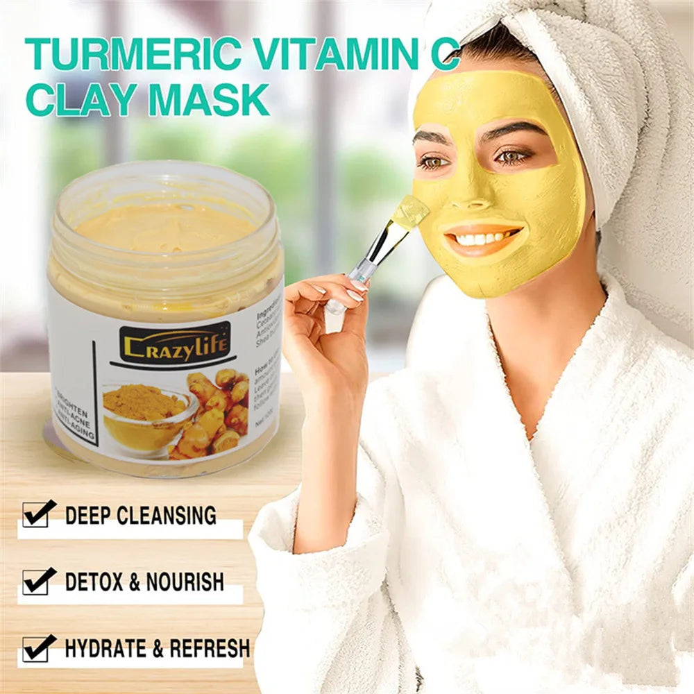 Turmeric Clay Mask Facial Cleaning Pores Dirt Acne Blackhead Anti-Acne Remove Deep Cleansing Oil control Whitening Skin Care