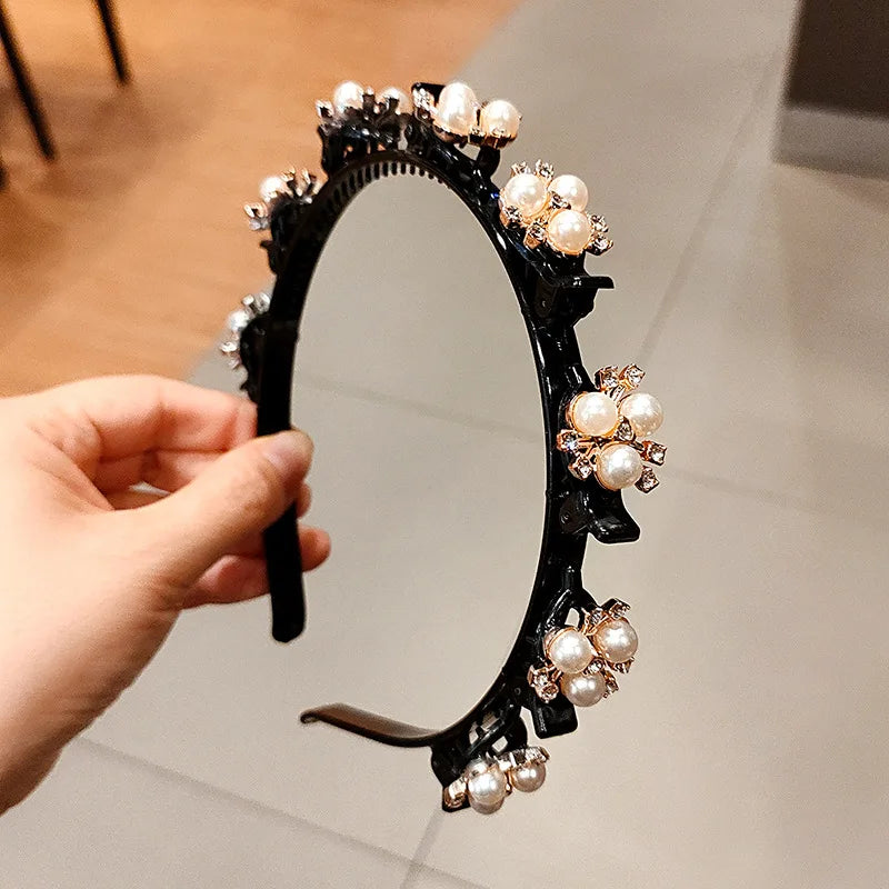 New Fashion Hot Sale Explosion Pearl Rhinestone Bangs Clip Headband Hair band for Women Girl Hair Accessories Headwear