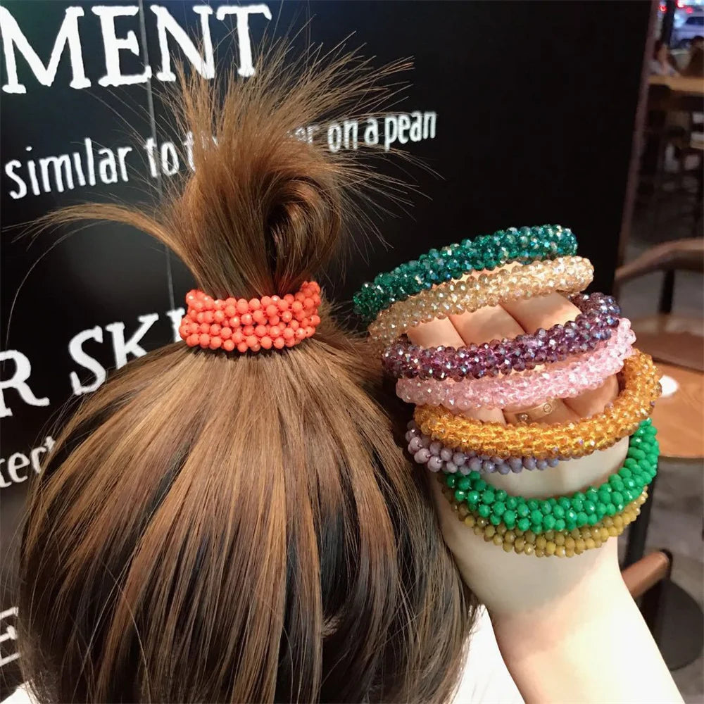 Fashion Crystal Beads Hair Rope for Women Ponytail Scrunchies Elastic Hair Bands Beaded Rubber Hairband Hair Accessories