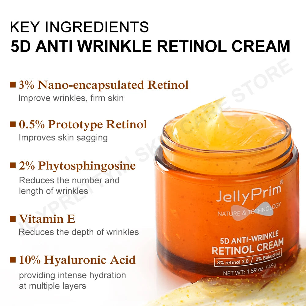 Retinol Anti Wrinkle Face Cream Vitamin E Neck Forehead Lines Lifting Hyaluronic Acid Moisturizing Facial Cream Skin Care 50g