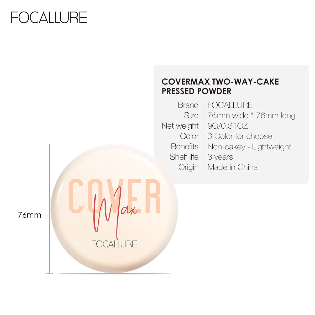 FOCALLURE Matte Pressed Powder Cosmetics Waterpoof Oil-control 24 Hours Long Lasting Smooth Face Makeup Setting Compact Powder