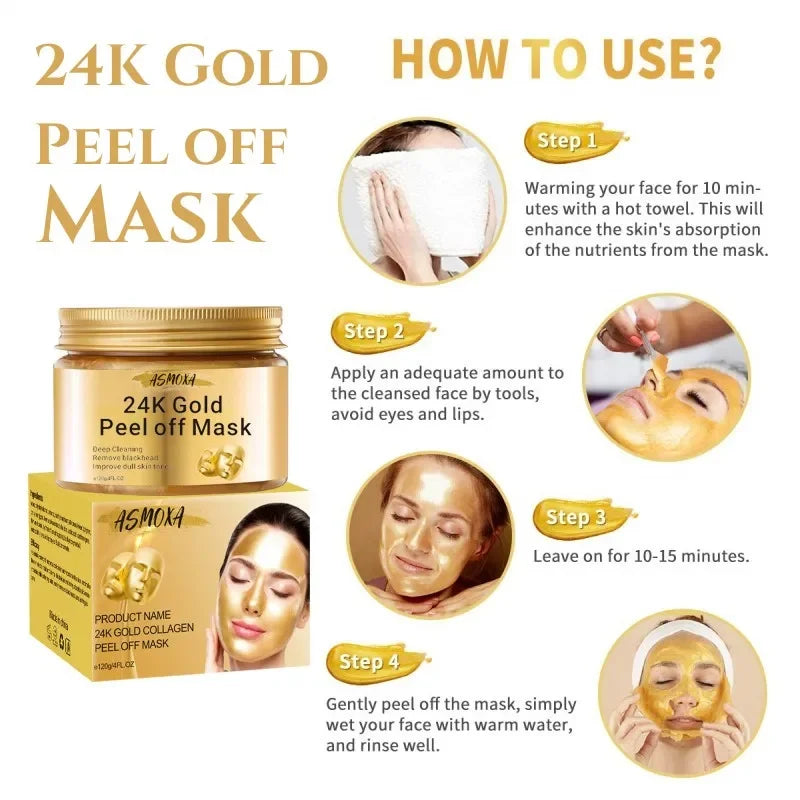 24K Gold Peel Off Blackhead Mask,Gold Facial Mask Deep Cleansing Great Face Skin Care