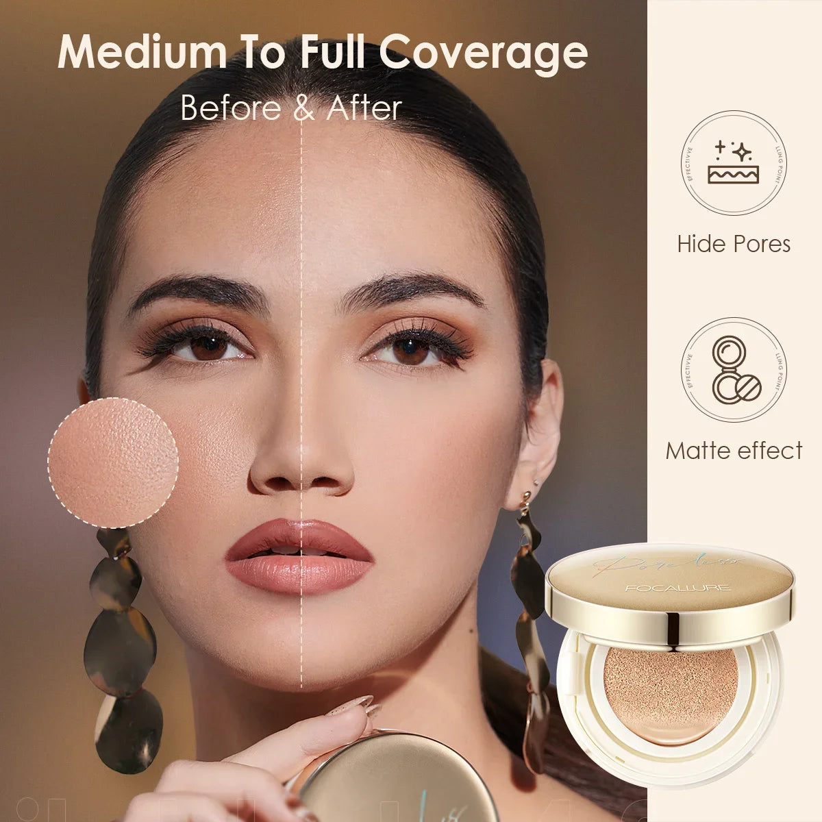 FOCALLURE Waterproof Matte Air Cushion Poreless BB＆CC Cream High Coverage Oil-control Soft Face Makeup Foundation