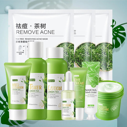 Facial Products Kit Sakura / Green Tea Face Cream Nourishing Skin Face Serum Fade Dark Circle Eye Cream Skincare Korean Cosmetic