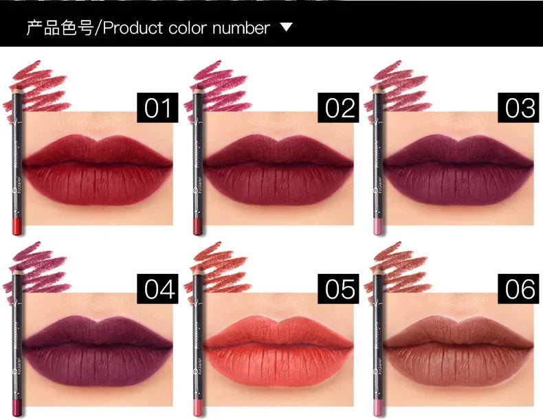 12 Pcs/Set Waterproof Lip Liner Pencil Nude Matte Lipliner Moisturizing Long Lasting Lipstick Liner Professional Makeup Pens