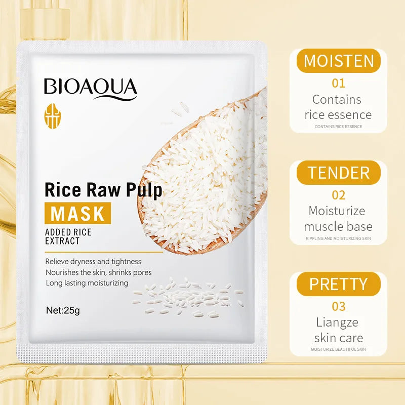 10pcs BIOAQUA Rice Raw Pulp Facial Masks skincare Moisturizing Hydrating Firming Face Mask Sheets Mask Korean Skin Care