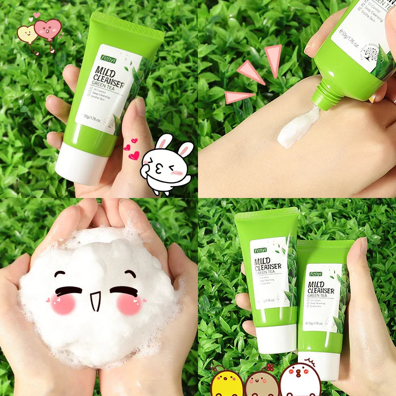 Green Tea Facial Cleanser Skin Deep Cleansing Moisturizing Blackhead Removal Skincare Face Wash Foam Face Cleanser Skin Care 50g