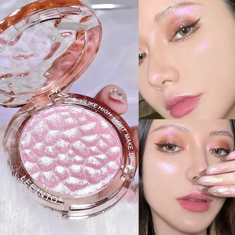 Monochrome Glitter Highlighter Makeup Palette Waterproof Pearlescent White Pink Silver Brightening High Gloss Facial Illuminator