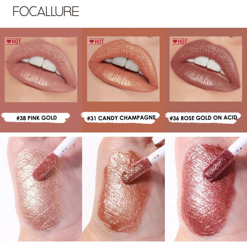 FOCALLURE Makeup Glitter Lip Gloss Waterproof Long-lasting Moisturize Luminous Liquid Lipstick Lips Makeup Women Cosmetics