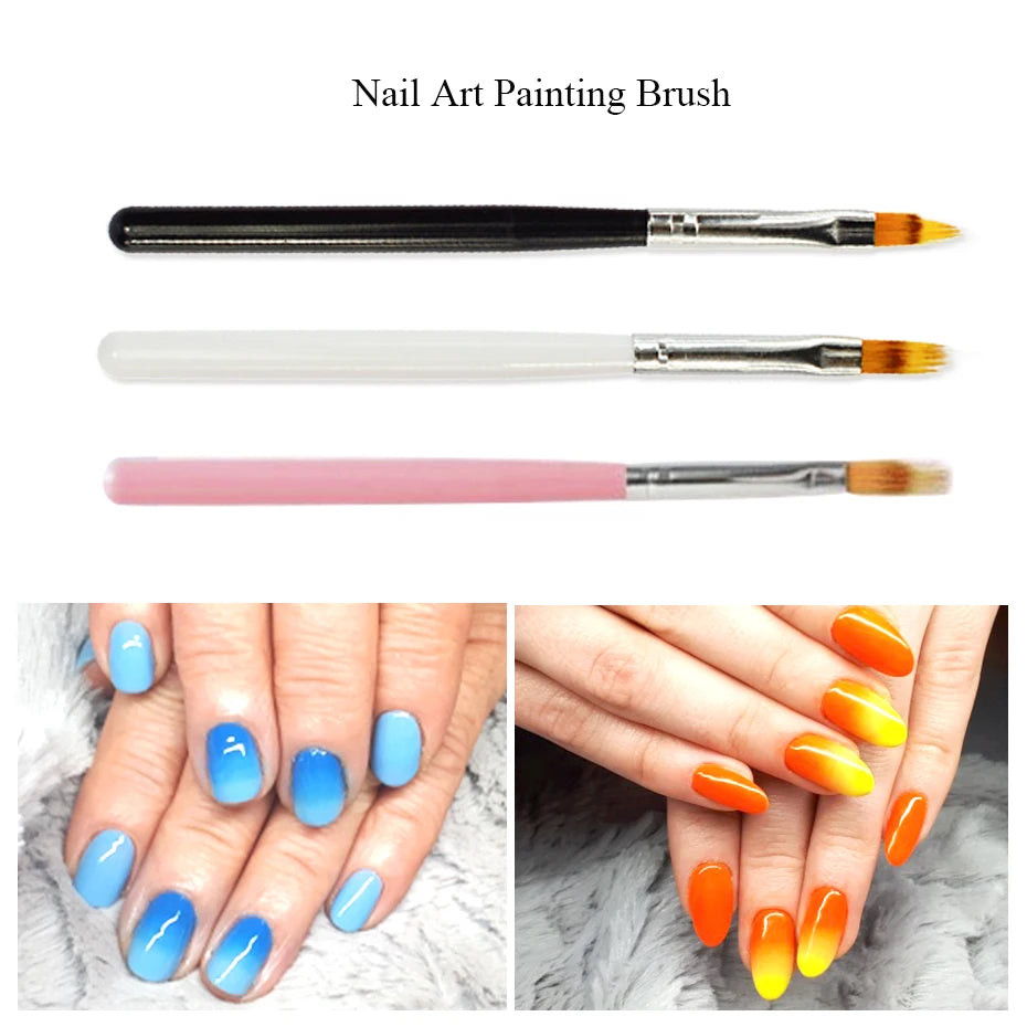 1Pc Professional Soft Gradient Nail Brush Silver Black Drawing Painting Nylon Hair Ombre Brush DIY Gradient UV Gel Nail Brush