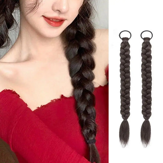 1 Pair 45cm Women Wig Natural Makeup Tool High Temperature Silk Cute Double Ponytails Wig Synthetic Long Braided Hair Extensions