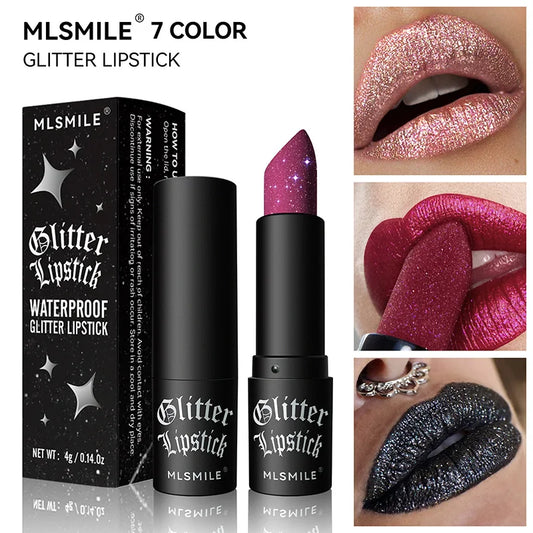 Waterproof Glitter Lipsticks Punk Style Nude Matte Not Fading Pearlescent Sexy Red Pink Velvet Lipsticks Lips Makeup Cosmetic